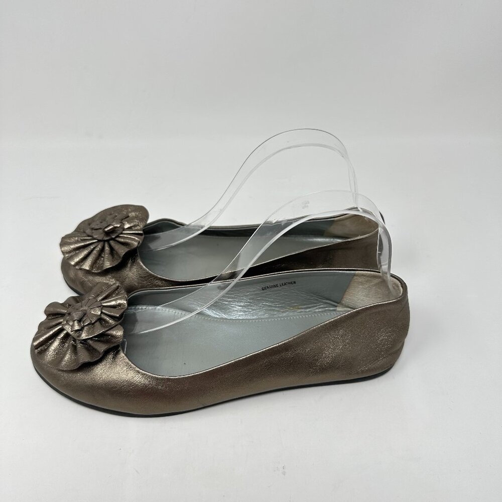 Garnet Hill Gold Rosette Ballet Flats Leather 7.5